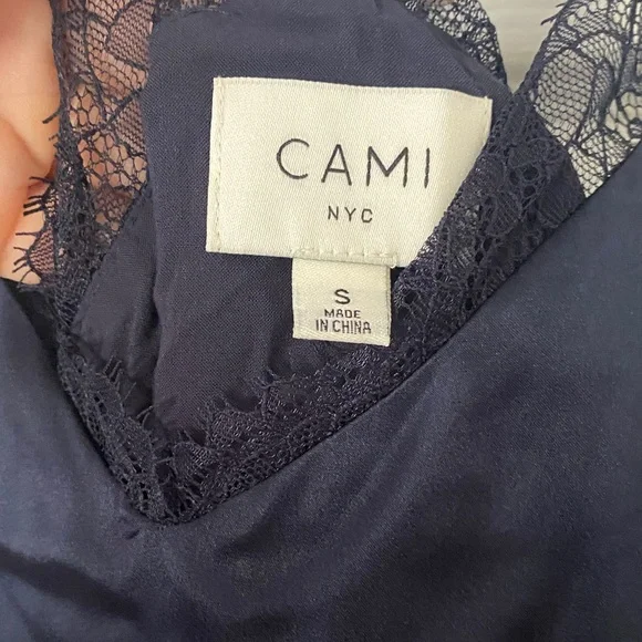 CAMI NYC Navy Silk Lace Trim Cami Top - Picture 2 of 5